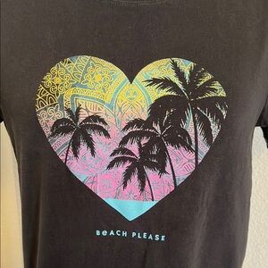 Life Is Good Black T-Shirt with Heart and Palm Tree Design